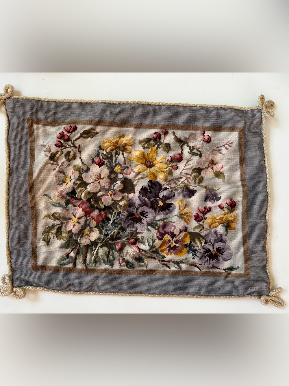 IMPERIAL ELEGANCE Floral Cross-Stitch Needlepoint Wool Pillow Sham VINTAGE